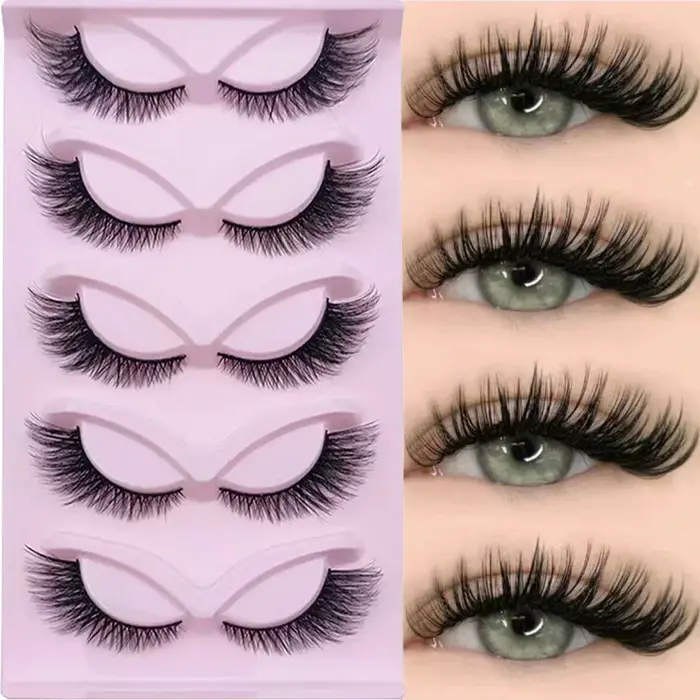 Faux cils longs en œil de chat, 5 paires, look œil de chat, contaminants, extrémités des yeux, bande