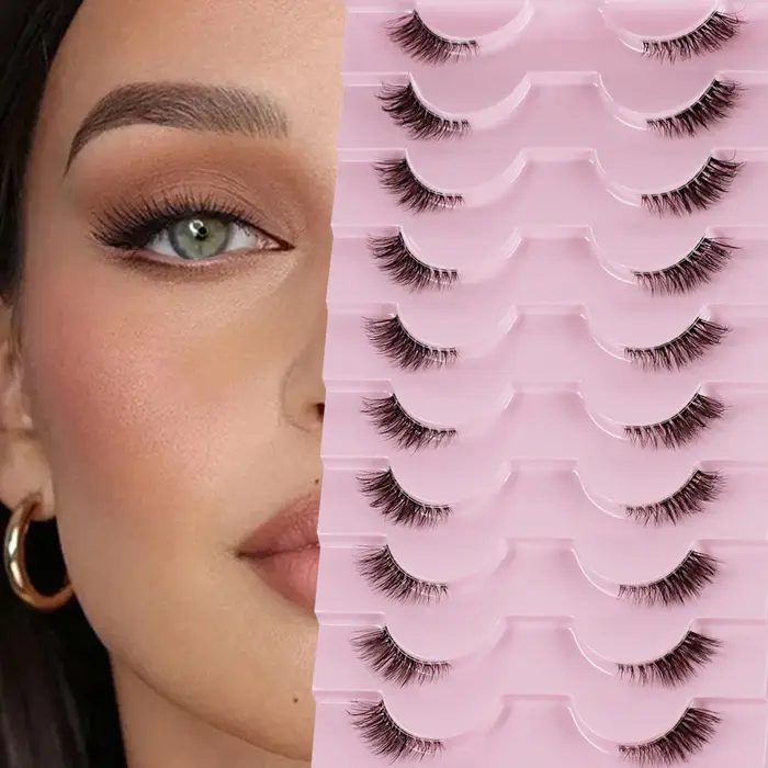 Demi-cils, aspect naturel 10 paires de cils de chat épais 10mm cils vaporeux avec faux cils courts 3
