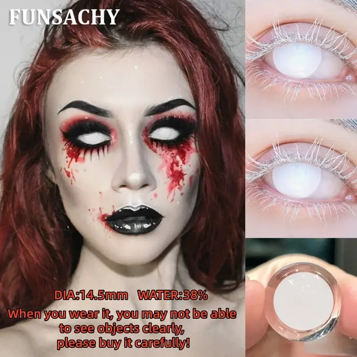 FUNSACHY Cosplay lentilles de Contact blanches pour les yeux lentille de jeu de rôle Anime Halloween
