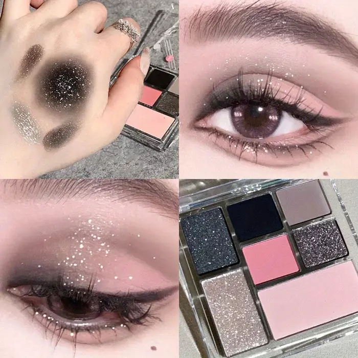 Palette de fards à paupières noirs de 9 couleurs, fard à paupières scintillant mat mélangable teinté