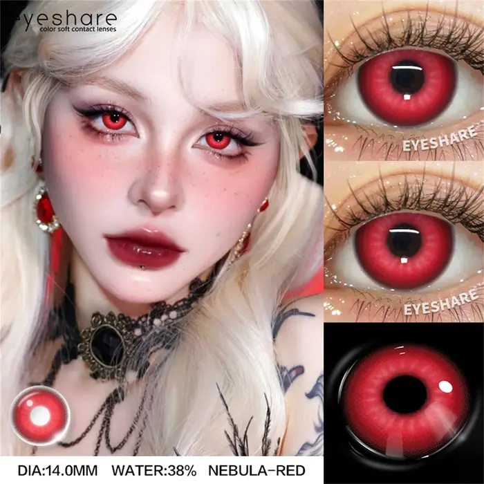 EYESHARE Vampire Red Eye Lentilles Halloween Lentilles de contact colorées Diable Cosplay Blanc Anime Eye Lentille avec des élèves roses pour la fête