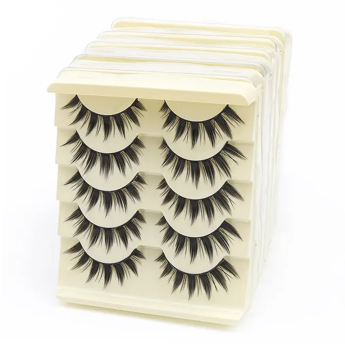 Cils noirs cils yeux de chat bande croisée faux cils naturel Long Cosplay maquillage 5 paires Extension de cils de vison Cilios