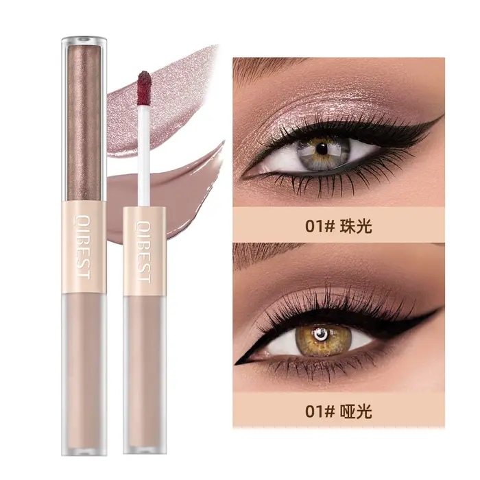 QIBEST Double tête paillettes liquide fard à paupières Contour Blush Pigment ver à soie miroitant ma