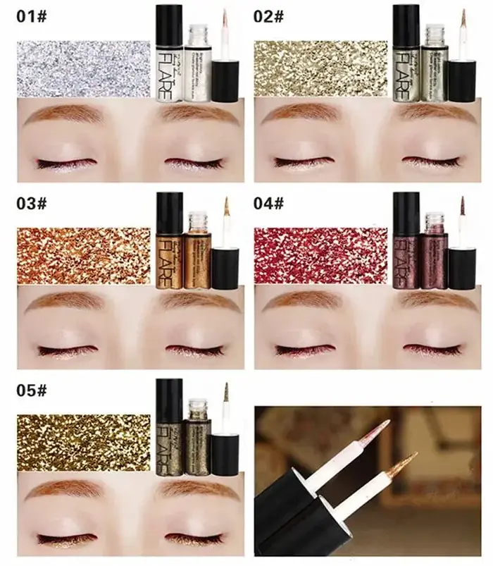 Professionnel nouveau brillant Eye Liners cosmétiques pour femmes Pigment argent Rose or couleur liquide paillettes Eyeliner maquillage beauté