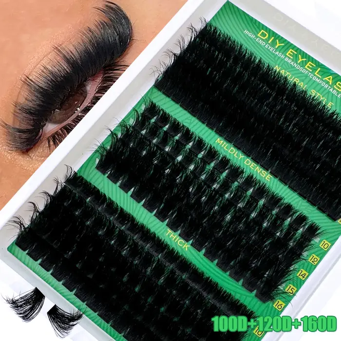 Bricolage Faux cils de vison 60D80D100D200D300D Extensions de cils individuels moelleux, effet 5D 0.07mm cils dramatiques bouclés 10-16mm mélange