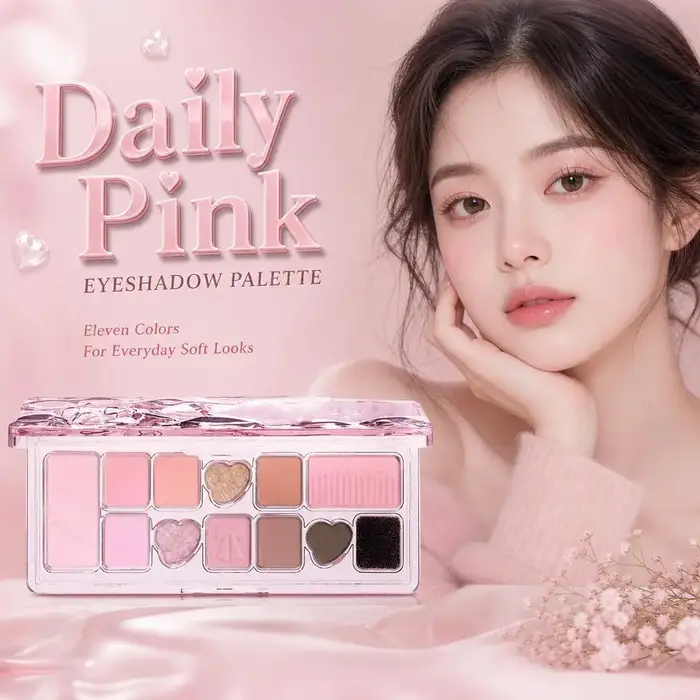 Palette de Fards à Paupières Multicolores Effet Nacré 11 Couleurs Rose Scintillant Longue Tenue Maquillage Yeux Effet Mat Coréen