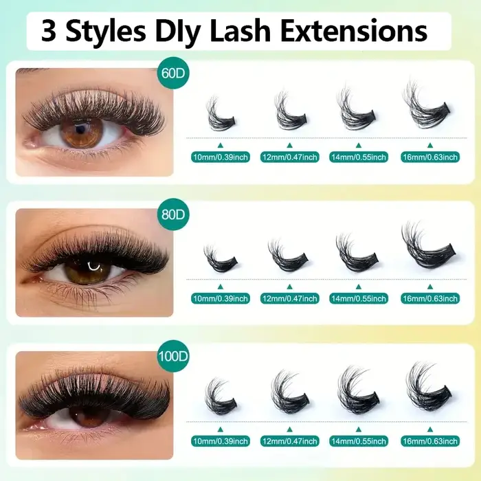 60D80D100D Faux cils épais de longueur mixte