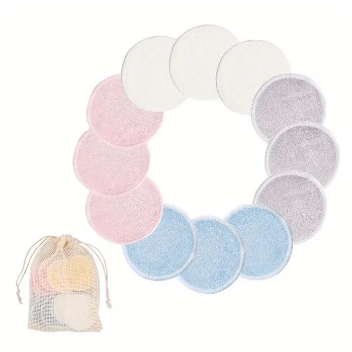 Tampons démaquillants réutilisables en fibre de bambou, 12 pièces/paquet, tampons ronds lavables, co