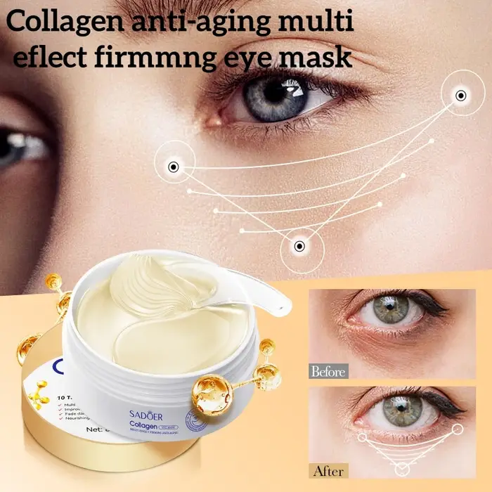 30 paires de masques pour les yeux raffermissants multi-effets au collagène, contenant du collagène