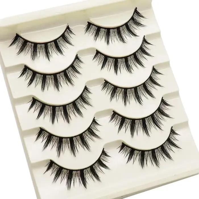 Cils noirs cils yeux de chat bande croisée faux cils naturel Long Cosplay maquillage 5 paires Extension de cils de vison Cilios