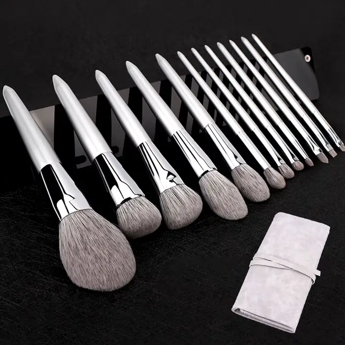 KLINA 12 pièces Kit de pinceaux de maquillage professionnel naturel chèvre cheveux fond de teint pou