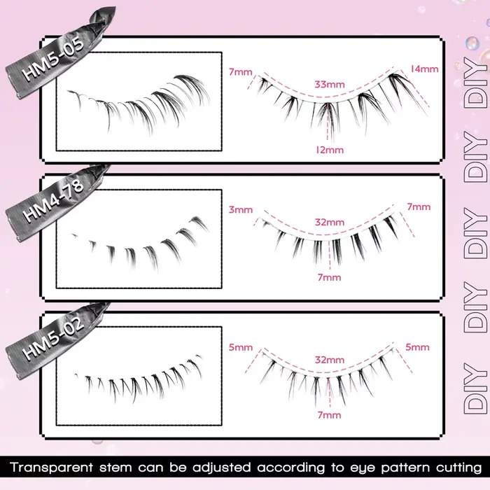 10 paires de cils inférieurs Manga, bande transparente, vaporeux, petite flamme sous les yeux, maqui