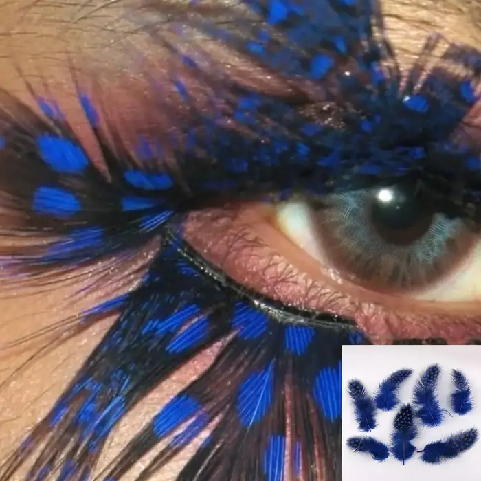 Faux cils créatifs en plumes naturelles à motif tacheté, couleur naturelle, cils à plumes tachetées,