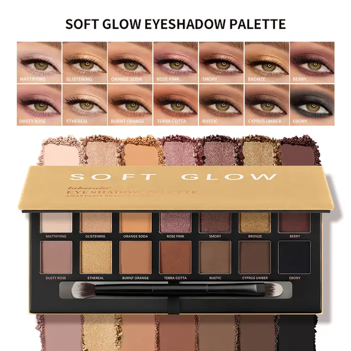 Palette de fards à paupières 14 couleurs, tons brillants et mats, éclatants et scintillants, pour co