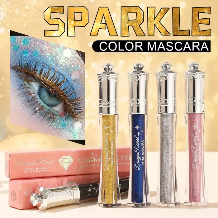 Mascara coloré diamant brillant bleu paillettes scintillantes