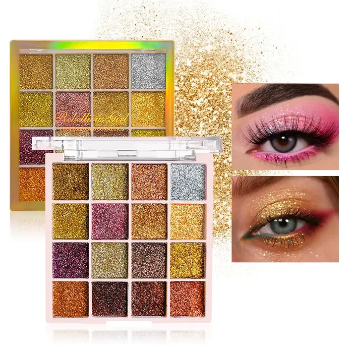 Palette de fards à paupières à paillettes, 16 couleurs, scintillants, multicolores, couleur dorée, f