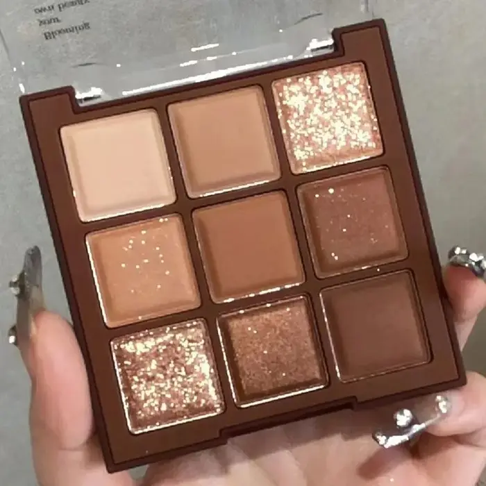 Palette de fards à paupières chocolat 9 couleurs, mat, nacré, paillettes, terre, maquillage