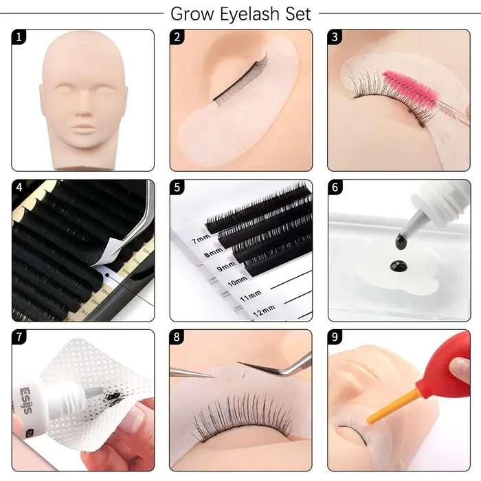 Kit de formation pour extensions de faux cils 18 en 1, modèle de pratique, coussinets pour les yeux,