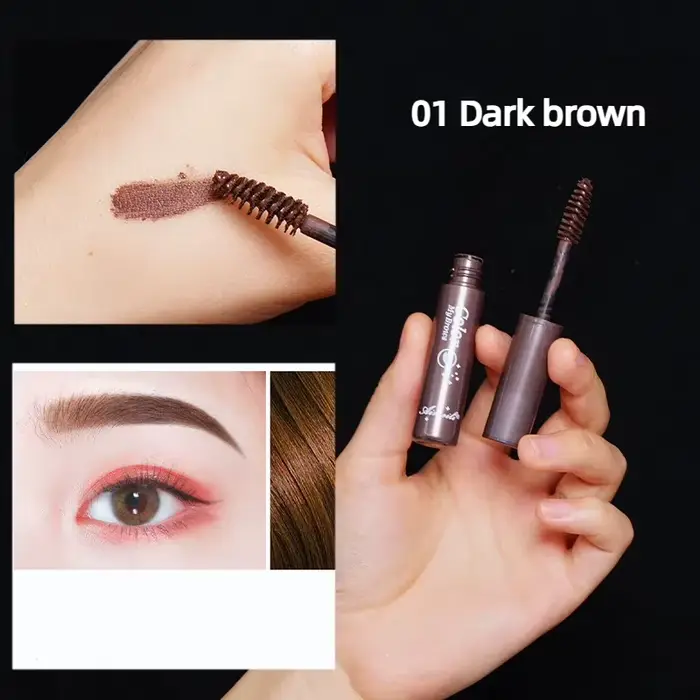 Mascara à sourcils 3 couleurs, crème longue durée, imperméable, teinte naturelle marron foncé avec b