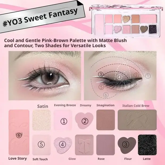 Palette de Fards à Paupières Multicolores Effet Nacré 11 Couleurs Rose Scintillant Longue Tenue Maquillage Yeux Effet Mat Coréen