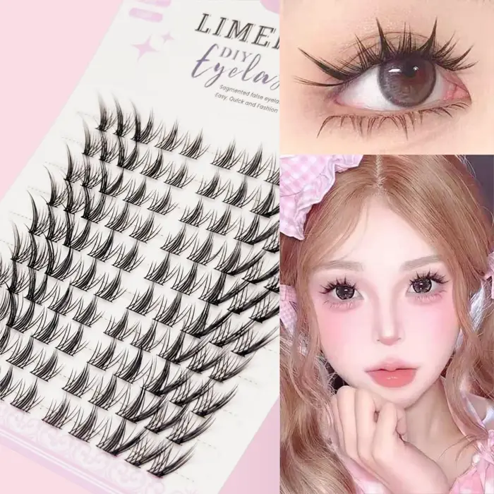 100 faux cils naturels style anime, épaisseur 0,07 mm, longueurs mixtes 11-13 mm, volume 3D moelleux