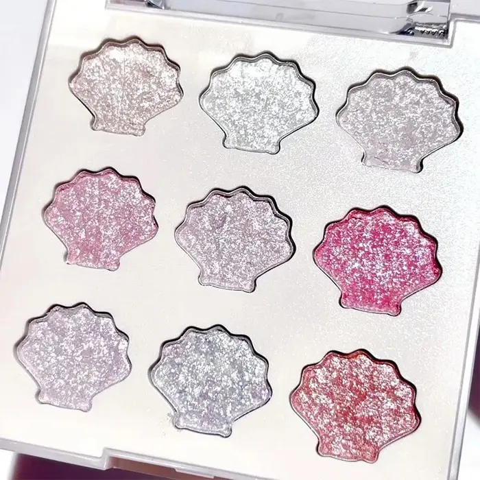 Palette de fards à paupières nacrés, 9 couleurs, paillettes scintillantes, rose, bleu, violet, scint