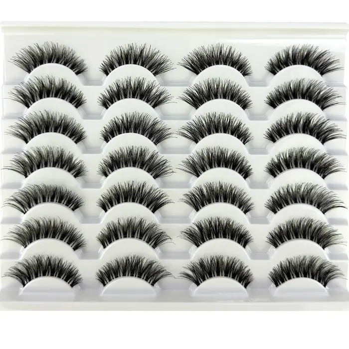 14 paires de faux cils faits à la main tige transparente croix douce