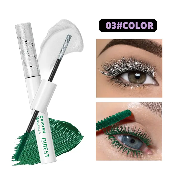 Mascara à paillettes diamant à double tête QIBEST Mascara coloré longue durée Cils rose bleu rouge Mascara volumineux imperméable
