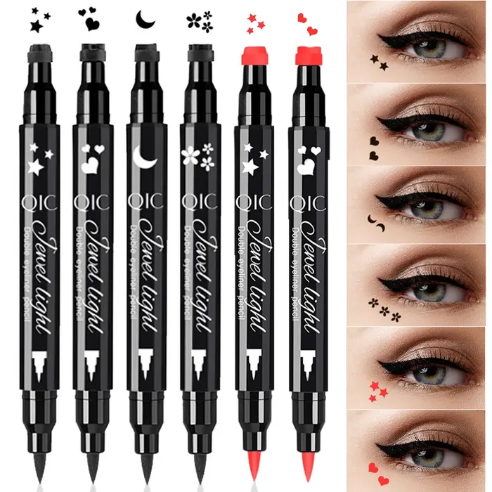 Ensemble de stylos eyeliner liquides à double embout avec tampons à encre noire