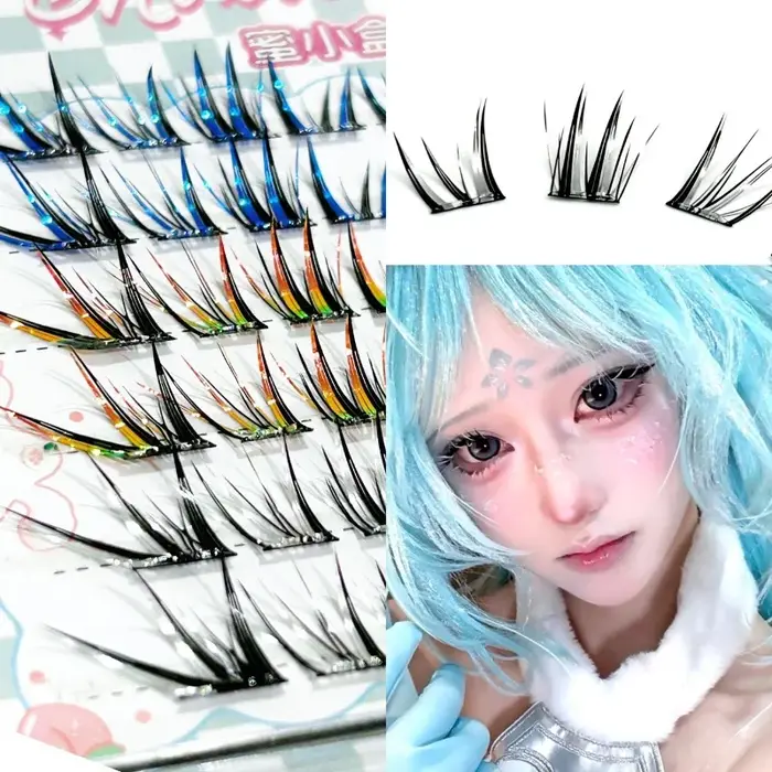 Cils Manga Colorés Inclinés Mixiaohe avec Queue Relevée et Allongée, Effet Naturel, Légers, Longue D