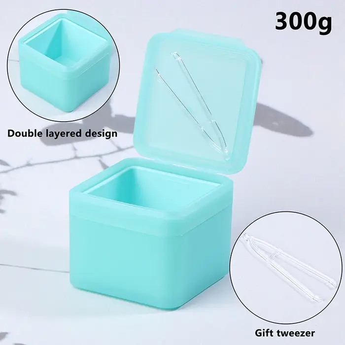 Boîte de coton démaquillante carrée Double couche 300g, couvercle rabattable, pincettes auto-assorti