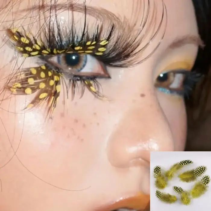 Faux cils créatifs en plumes naturelles à motif tacheté