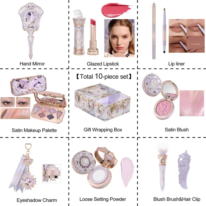 Coffret Maquillage Flower Knows Mermaid Glow Fard à Paupières Gloss Blush Série Perle Coquillage Nouveauté Cadeau Fantai
