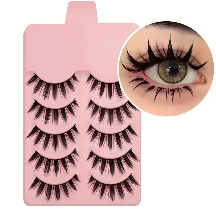 5 paires de faux cils de style manga dramatique – maquillage pour les yeux de poupée épaisse