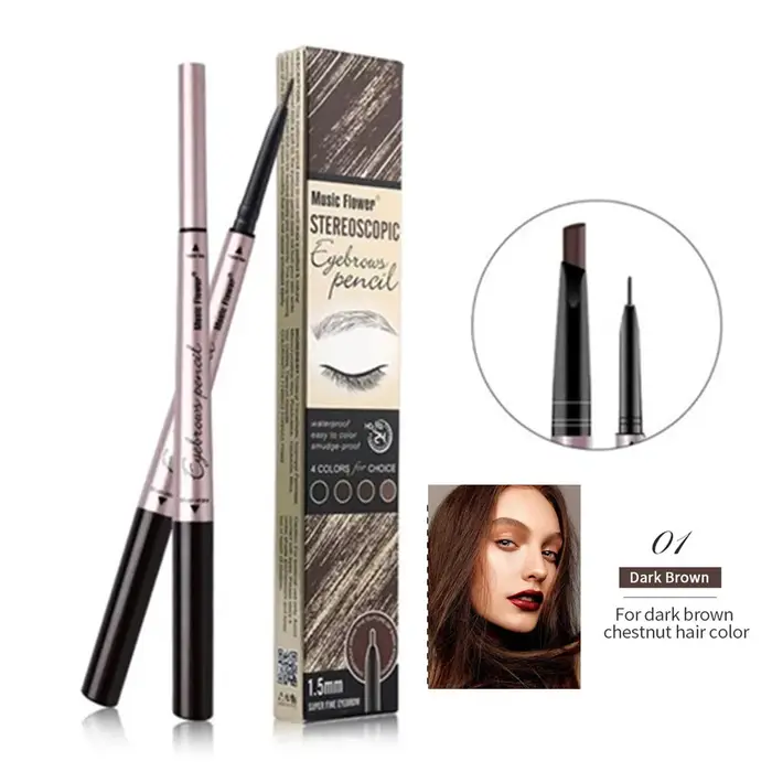Musique fleur 4 couleurs Double tête crayon à sourcils imperméable longue durée maquillage des yeux