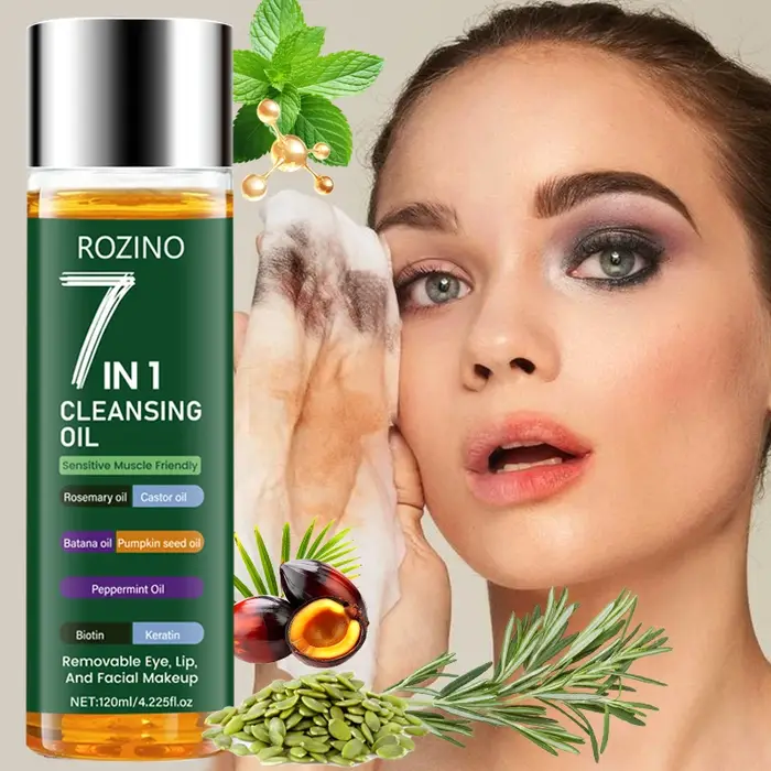 Huile démaquillante rapide 7-en-1 de grande capacité 120 ml : facile à émulsionner, douce et non irritante, démaquille plus en profondeur, rafraîchissante et non irritante, bon produit démaquillant, l