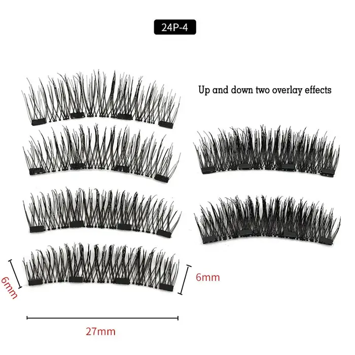 Faux cils magnétiques 3D affûtés, naturellement denses, sans colle, adsorbant, 4 aimants
