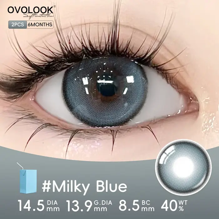 OVOLOOK-2PCS Lentilles de contact grises à effet agrandissant pour les yeux, confortables et antidérapantes, style coréen "yeux de chiot"