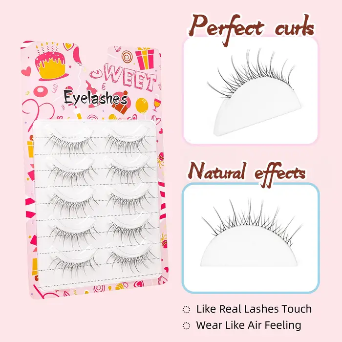 5 paires de faux cils, style naturel et transparent