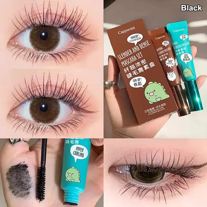 Coffret de mascara Cappuvini amincissant et volumisant, brun noir, waterproof et longue tenue, effet