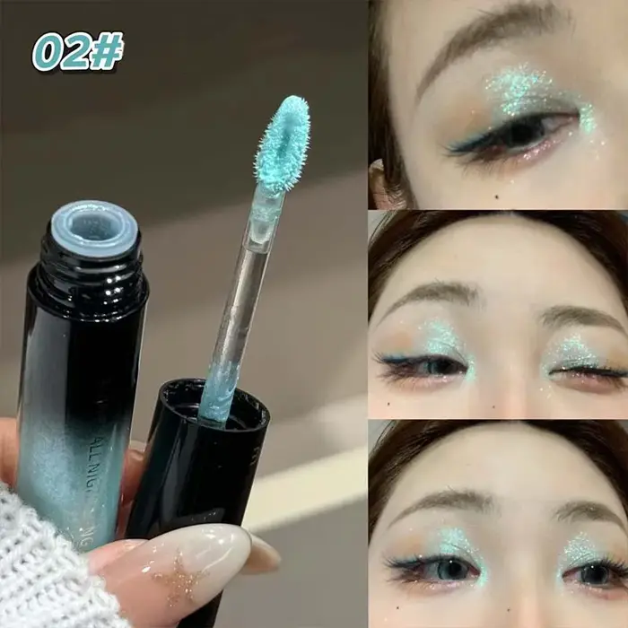 Fard à paupières liquide scintillant bleu sirène, imperméable, longue tenue, effet duo-chrome, fard 