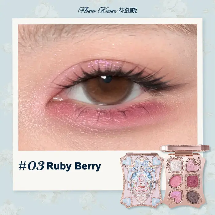 Palette de maquillage Flower Knows Bunny Garden 6 couleurs, blush, illuminateur, thème lapin mignon