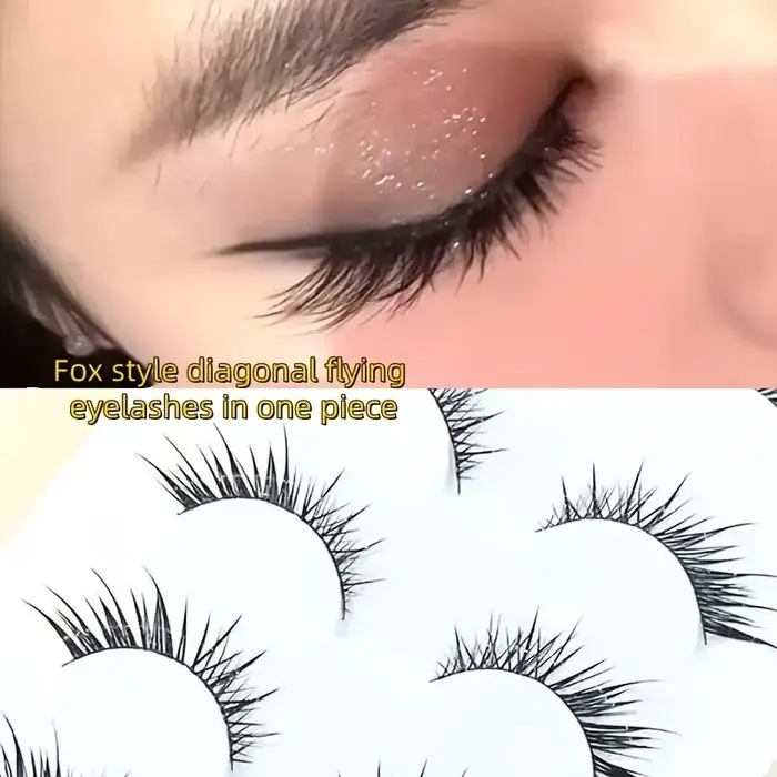 5 paires de faux cils volants diagonales avec de fines tiges noires