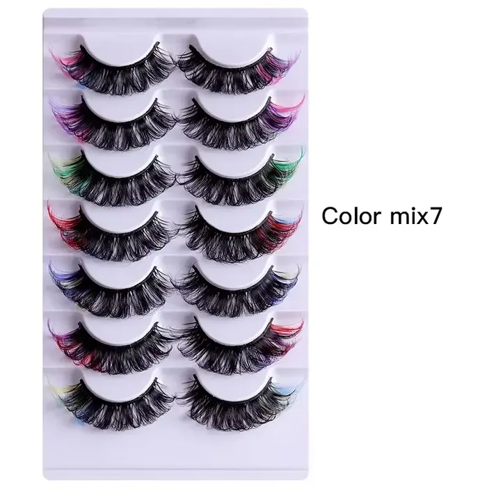 7 paires de faux cils colorés 3D Faux vison cils moelleux russe naturel épais cils moelleux