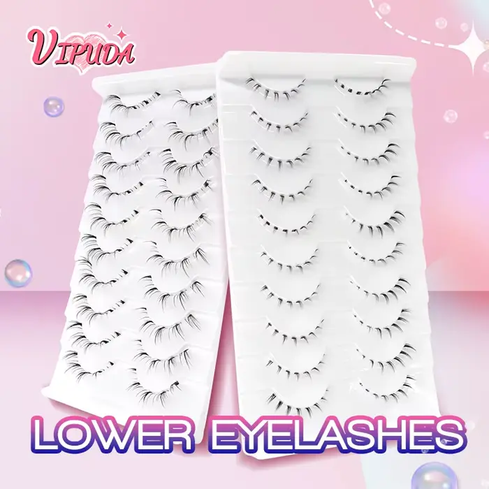 10 paires de cils inférieurs Manga, bande transparente, vaporeux, petite flamme sous les yeux, maqui