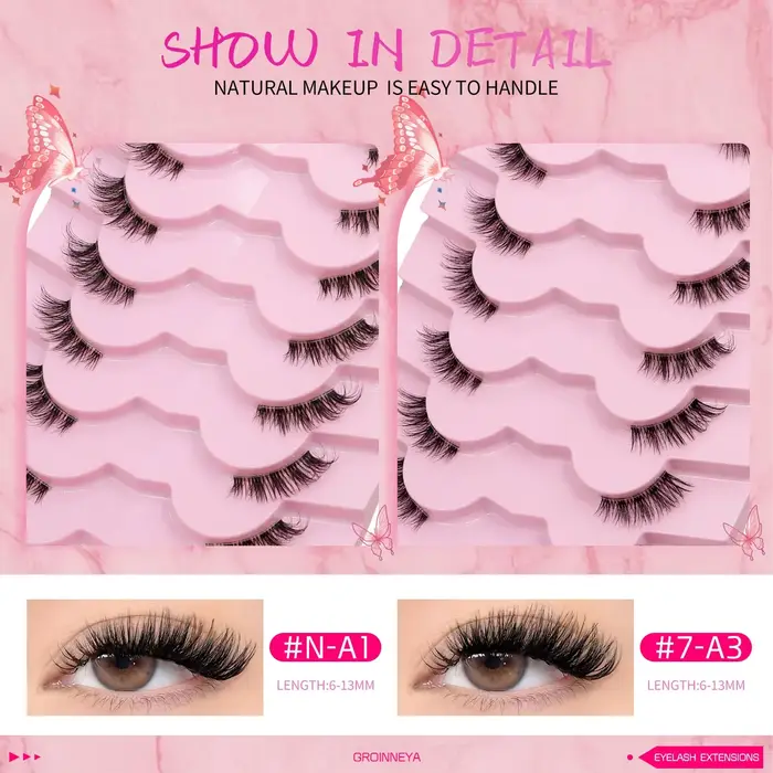 Veltrinay – demi-cils naturels pour chat, doux et vaporeux, avec bande Invisible transparente, faux