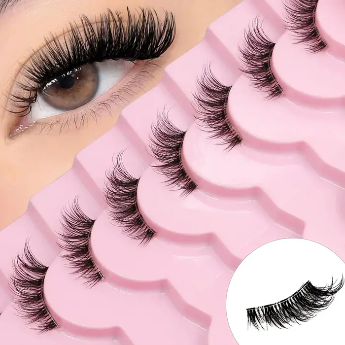 Veltrinay – demi-cils naturels pour chat, doux et vaporeux, avec bande Invisible transparente, faux 
