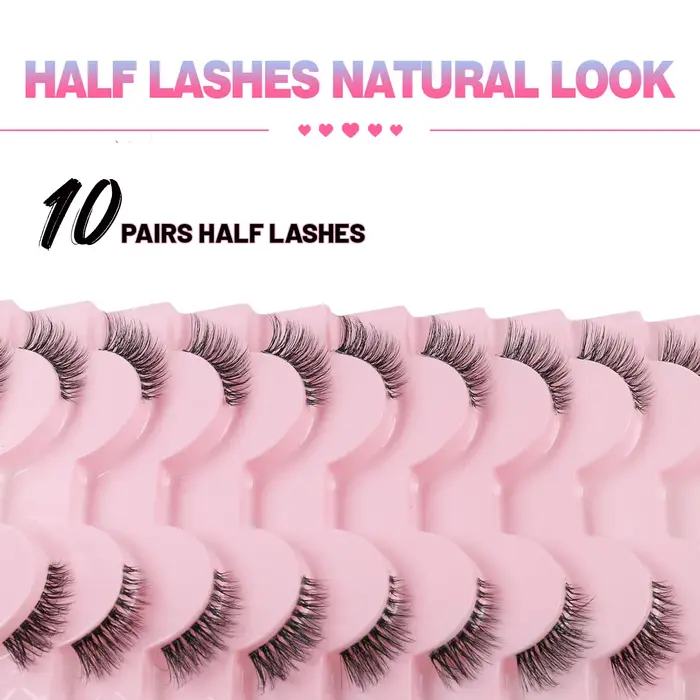 Demi-cils, aspect naturel 10 paires de cils de chat épais 10mm