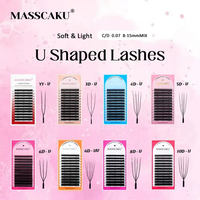 Cils faux MASSCAKU C/D en forme de U 3D/4D/5D/6D/8D/10D Mix 8-15MM