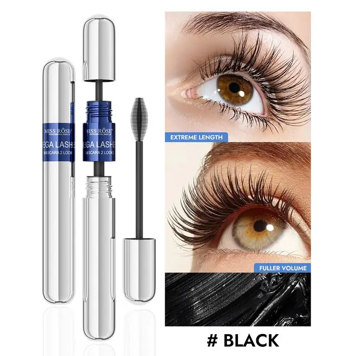 Ensemble de mascara noir MISS ROSE, mascara volumisant allongeant et recourbant à grande brosse, base de mascara waterproof, maquillage pour les yeux, cosmétique